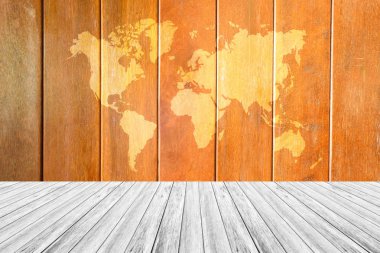 Ahşap doku yüzeyi ahşap Teras ve dünya ile harita
