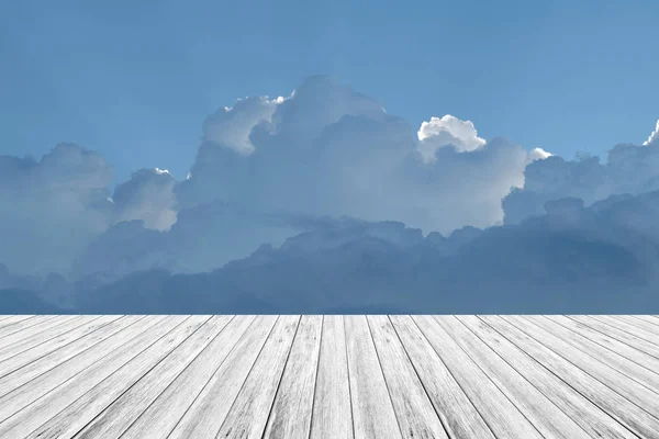 Blue sky cloud with Wood terrace — Stock Photo, Image