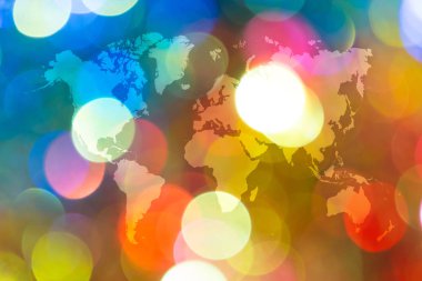Dünya Haritası ile ışığın soyut bokeh