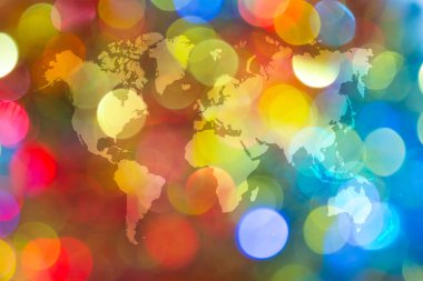 Dünya Haritası ile ışığın soyut bokeh