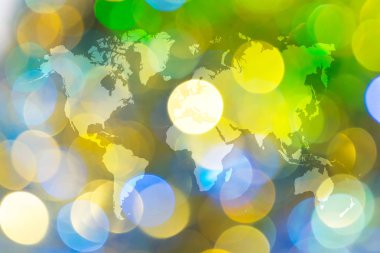 Dünya Haritası ile ışığın soyut bokeh