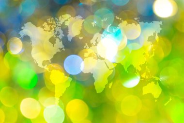 Dünya Haritası ile ışığın soyut bokeh