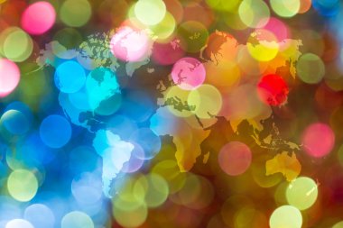 Dünya Haritası ile ışığın soyut bokeh