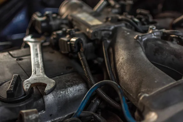 Disassembled car dirty engine — Stock Photo, Image