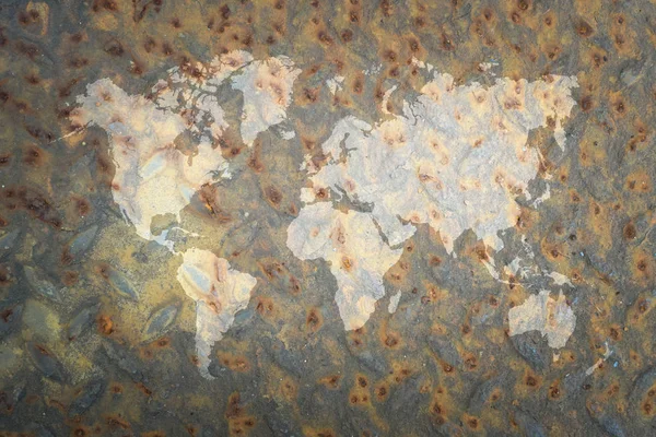 Metal rust wall texture with world map — Stock Photo, Image