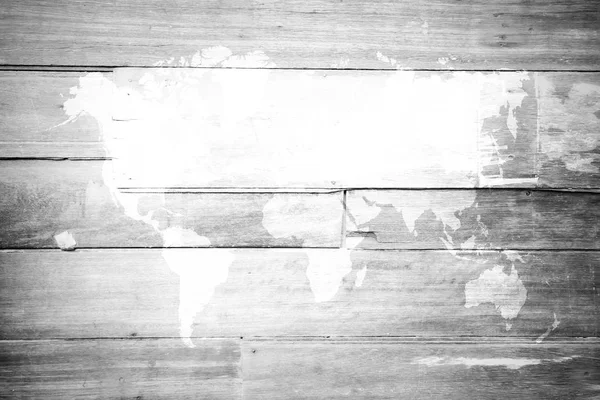 Sfondo texture in legno, processo in colore bianco con mappa del mondo — Foto Stock