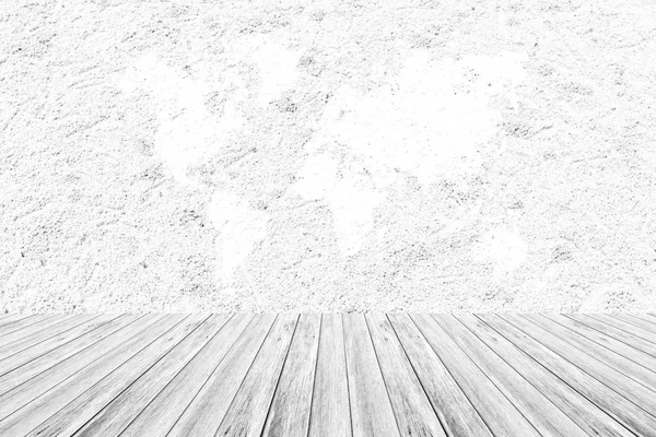 Oberfläche aus Sand mit Holzterrasse und Weltkarte — Stockfoto