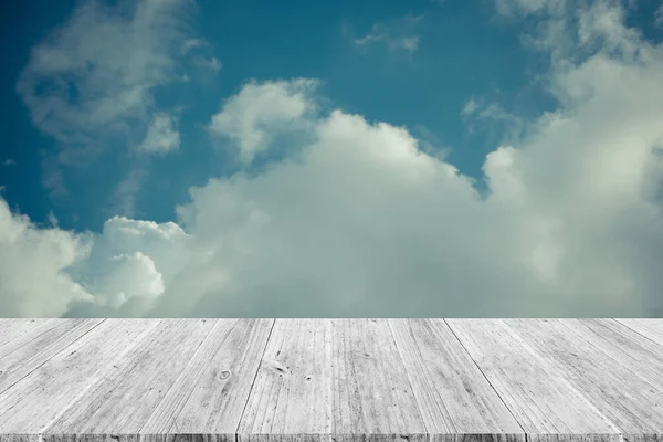 Blue sky cloud with Wood terrace , process in vintage style — Stock Photo, Image