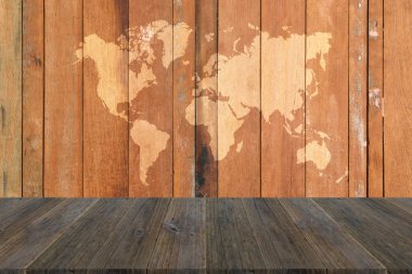 Ahşap doku yüzeyi ahşap Teras ve dünya ile harita
