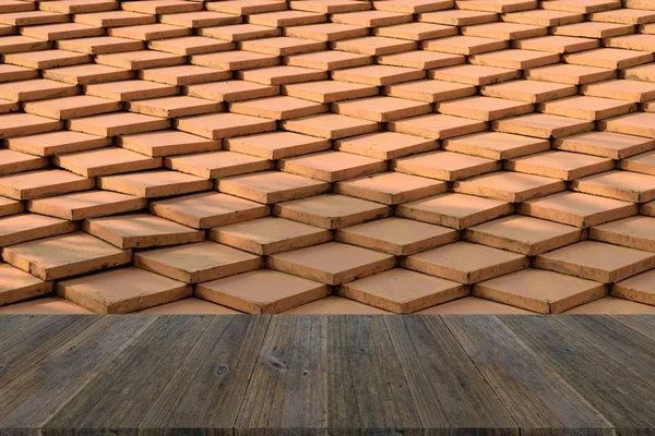 Tile roof texture surface with Wood terrace — Stock Photo, Image