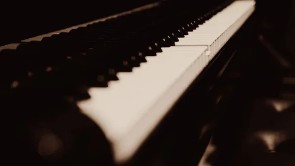 Piano keys on black classical grand piano — Stock Photo, Image