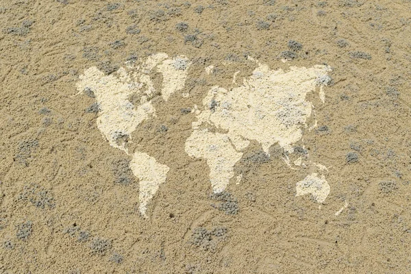 Sand texture surface with world map — Stock Photo, Image