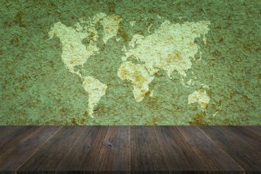 Ahşap doku arka plan ile Dünya Haritası ile ahşap Teras