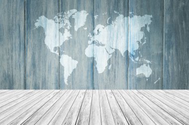 Ahşap doku yüzeyi ahşap Teras ve dünya ile harita