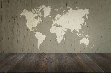 Ahşap doku arka plan ile Dünya Haritası ile ahşap Teras