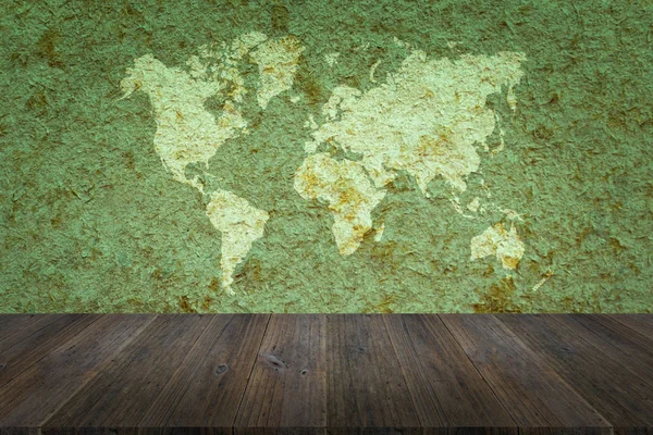 Ahşap doku arka plan ile Dünya Haritası ile ahşap Teras