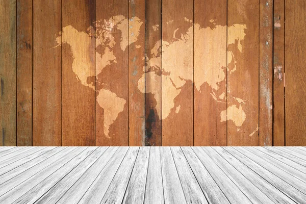 Ahşap doku yüzeyi ahşap Teras ve dünya ile harita