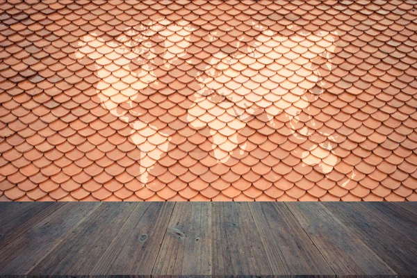 Tile roof texture , process in vintage style with wood terrace w — Stock Photo, Image