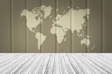 Duvar doku yüzeyi ahşap Teras ve dünya ile harita