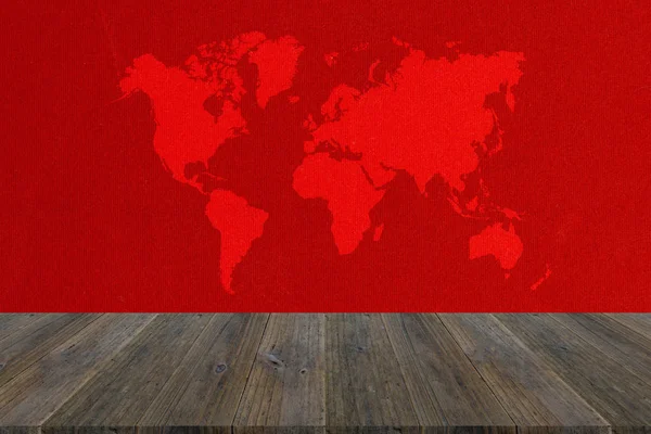 Dünya Haritası ile ahşap teras ile kumaş doku arka plan — Stok fotoğraf