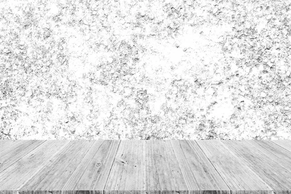 Фон текстури стіни, процес в білому кольорі з дерев'яною терасою — стокове фото