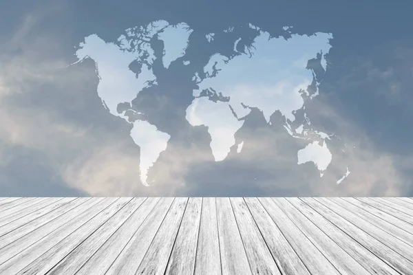 Nube de cielo azul con terraza de madera, Mapa —  Fotos de Stock