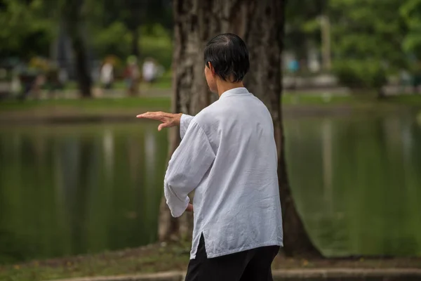 Adam tarafından açık bir parkta Tai Chi egzersiz