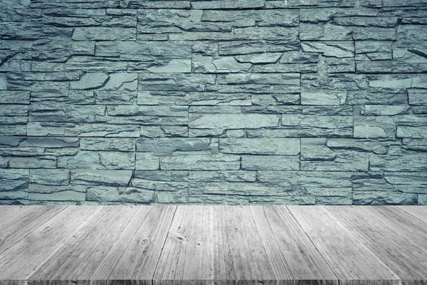 Stone wall texture , process in vintage style with wood terrace — Stock Photo, Image