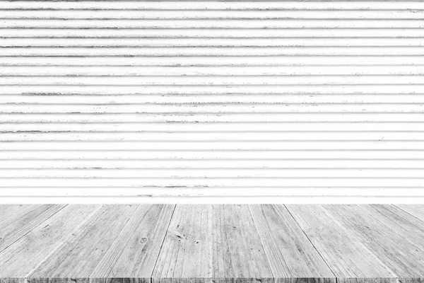 Metaal roest muur textuur, proces in witte kleur met hout terra — Stockfoto