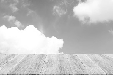 Ahşap Teras, işlem beyaz tarzı ile gökyüzü bulut