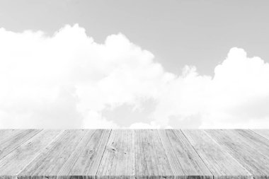 Ahşap Teras, işlem beyaz tarzı ile gökyüzü bulut