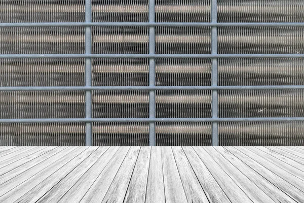 Metall Rost Wand Textur mit Holz-Terrasse — Stockfoto