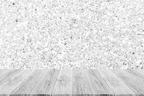 Текстура кам'яних стін, процес в білому кольорі з дерев'яною терасою — стокове фото