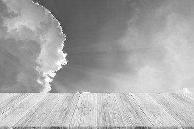 Ahşap Teras, işlem beyaz tarzı ile gökyüzü bulut