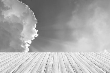 Ahşap Teras, işlem beyaz tarzı ile gökyüzü bulut