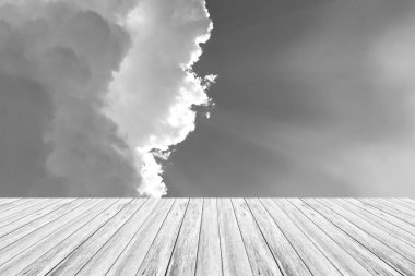 Ahşap Teras, işlem beyaz tarzı ile gökyüzü bulut