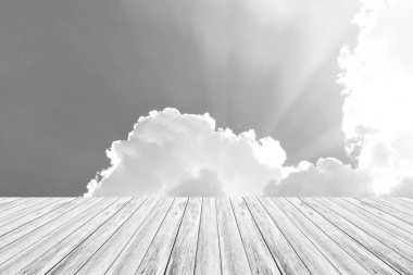 Ahşap Teras, işlem beyaz tarzı ile gökyüzü bulut