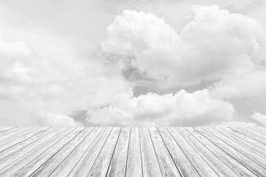 Ahşap Teras, işlem beyaz tarzı ile gökyüzü bulut