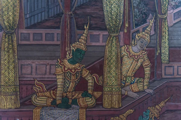 Pintura de arte na parede sobre história ramayana — Fotografia de Stock