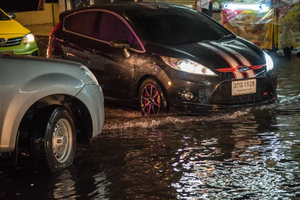 Water flood in city problem with drainage system — Stock Photo, Image