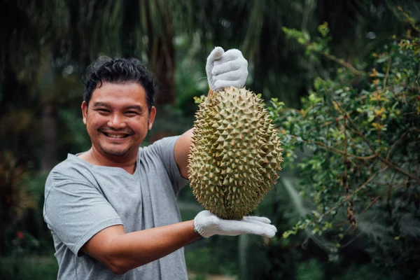 Durian tutan Asyalı çiftçi meyvelerin kralıdır.