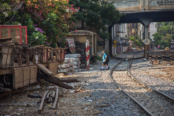 Thai railway train railroad crossing