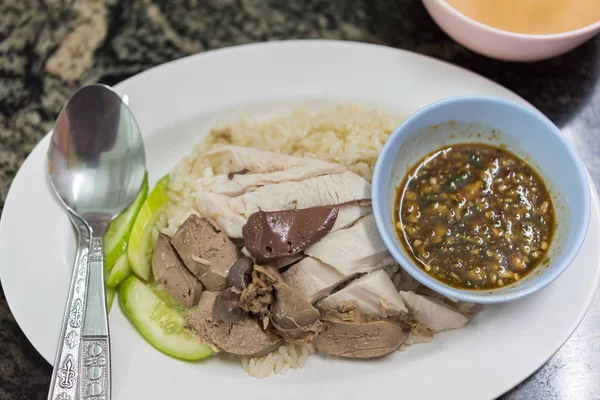 Rice steamed with chicken soup at street food — Stock Image Rice steamed with chicken soup at street food Stock Image