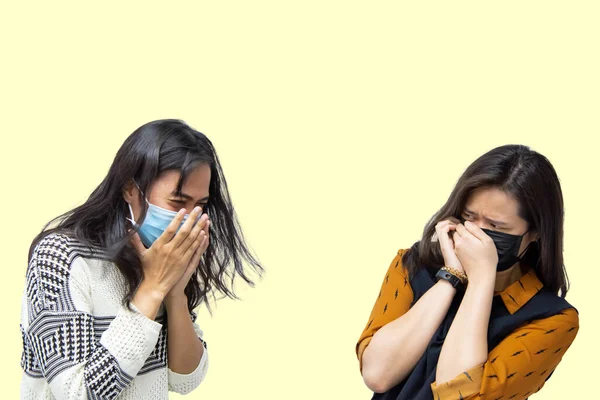 Femeile Drăguțe Asiatice Care Poartă Mască Protecție Respiratorie Împotriva Gripei — Fotografie, imagine de stoc