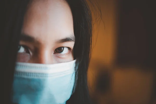 Asiatisk Vacker Kvinna Bär Mask Andningsskydd Mask Mot Epidemisk Influensa — Stockfoto