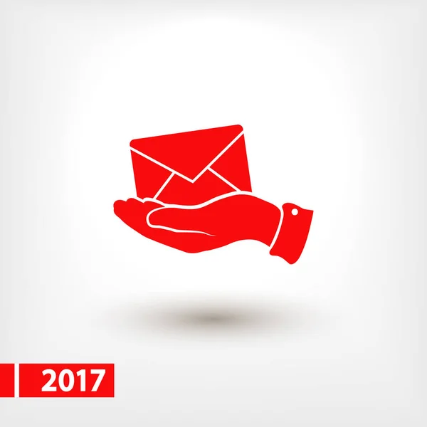 E-mail in mano, icona vettoriale illustrazione. Stile di design piatto — Vettoriale Stock