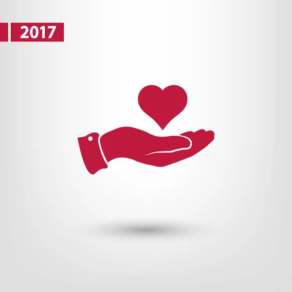 Corazón en la mano icono, ilustración vectorial. Estilo de diseño plano — Vector de stock