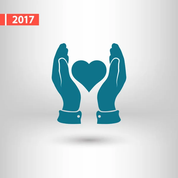 Corazón en la mano icono, ilustración vectorial. Estilo de diseño plano — Vector de stock