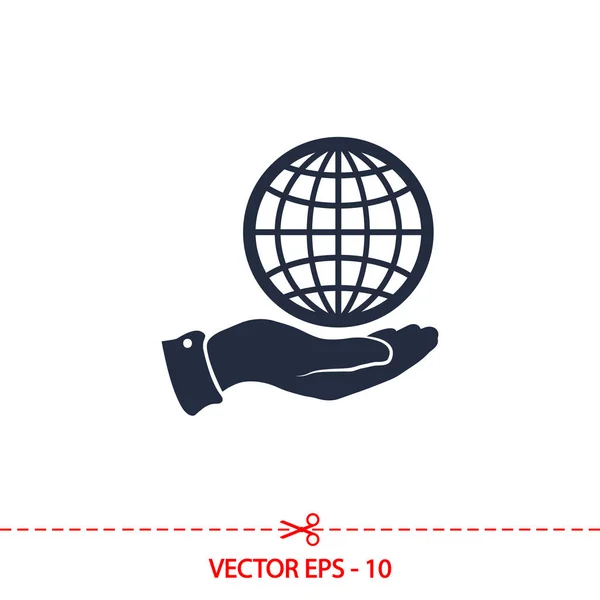 Globe ikon med hand, vektor illustration. Platt design stil — Stock vektor