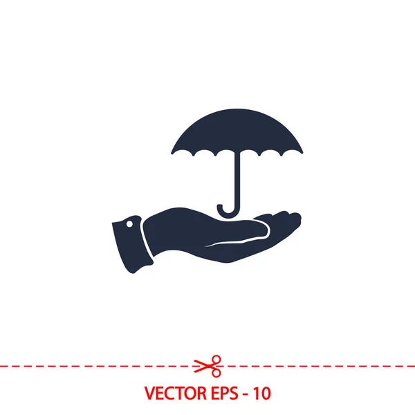Paraguas con icono de mano, ilustración vectorial. Estilo de diseño plano — Vector de stock